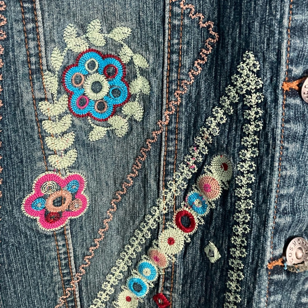 Cosmopolitan womens SZ M blue jean Floral Embroidered Jacket Vintage Beautiful - Picture 5 of 12